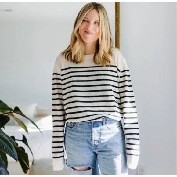 Reformation Cashmere White Black Striped Cropped Sweater Small - Picture 1 of 7